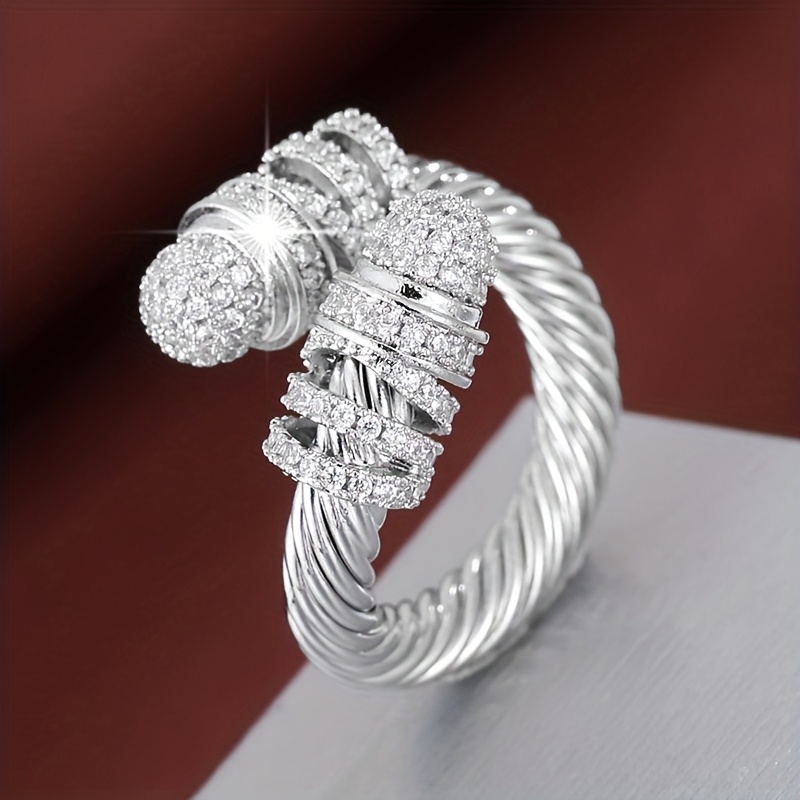 Geometric Zirconia Inlaid Open Ring for Women
